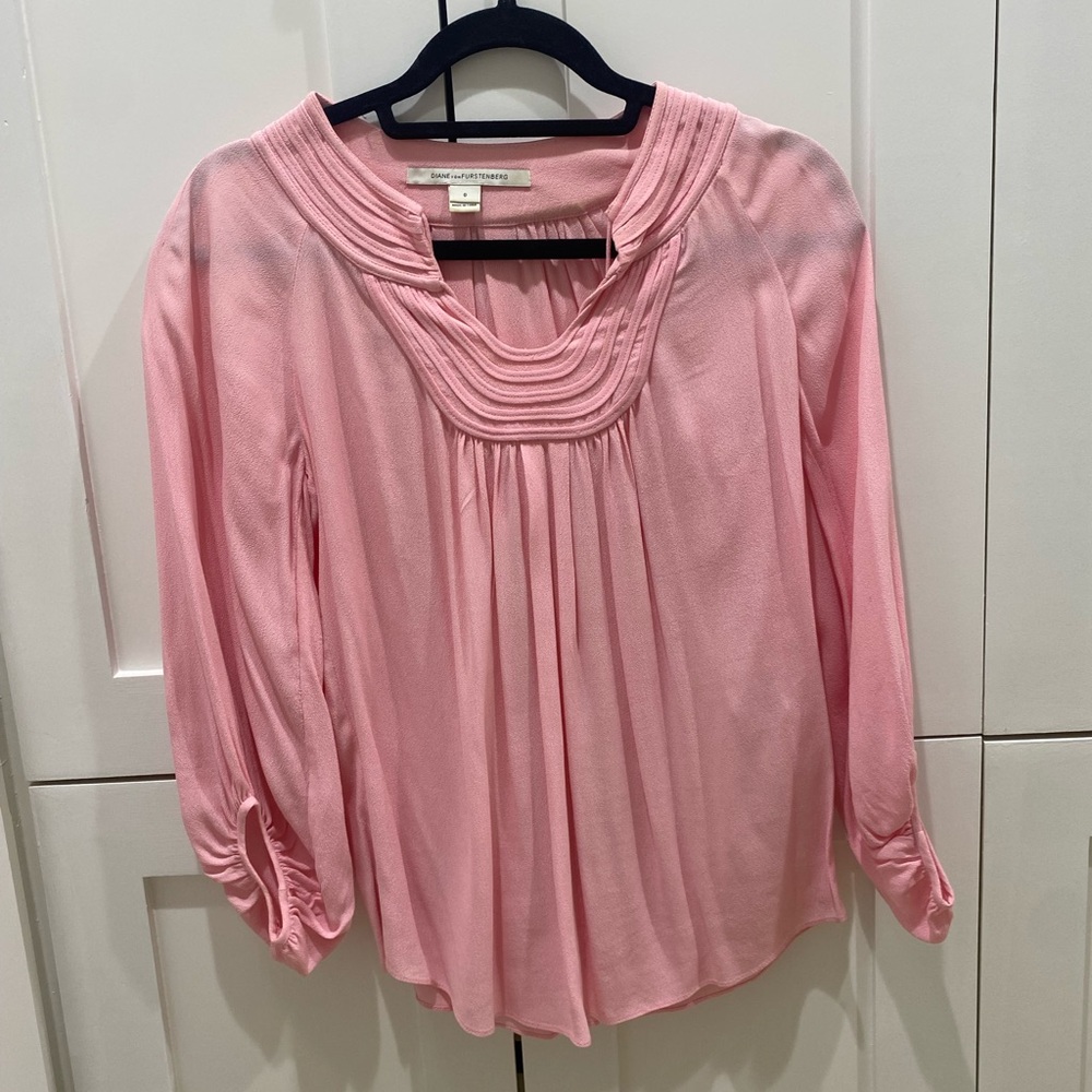 Diane Von Furstenberg Soft Pink Pleated Blouse
